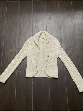 Free People Cable-Knit Shawl Collar Cardigan - Cream
